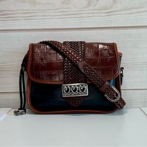 Brighton Vintage Black and Brown Leather Crossbody